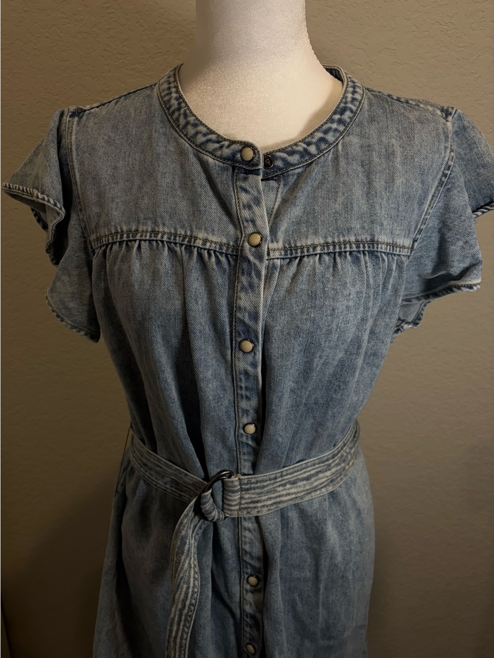 Rails Letta Denim Mini Dress Faded Indigo Flutter Sleeve L - Picture 2 of 11